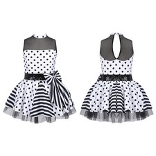 Girls Sleeveless Polka Dots Sequins Mesh Tutu Dress Bowknot Dance Party Dresses