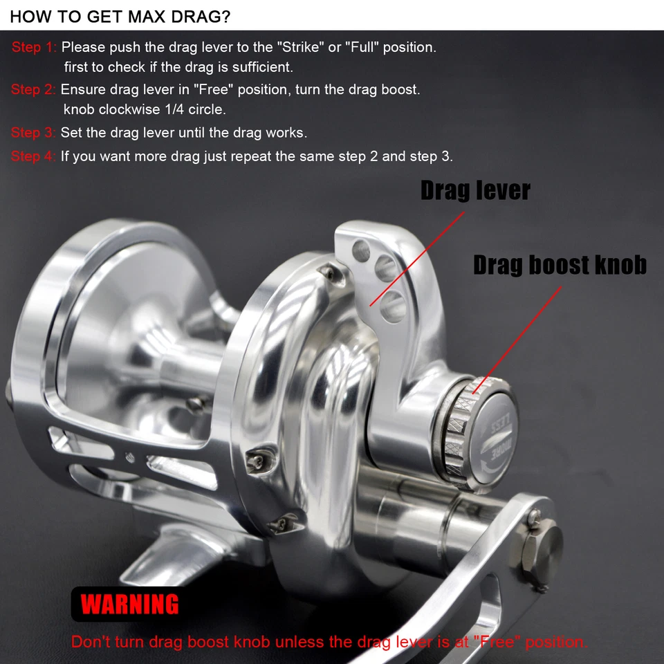 CAMEKOON Conventional Saltwater Lever Drag Surf Fishing Full Metal Trolling Reel - Image 3 of 4