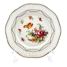 Bavarian Floral Plate Reticulated Hand Painted Bouquet Gold Trim Rim Garland