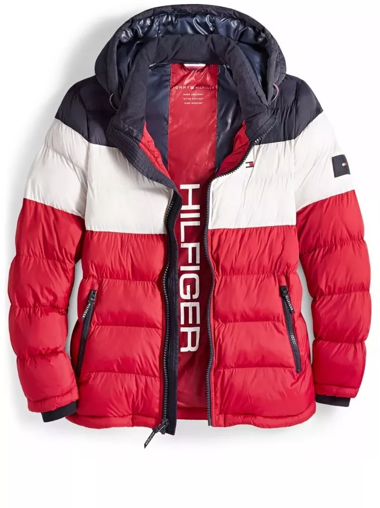 Tommy Hilfiger Men's Quilted Color Blocked Hooded Puffer Jacket