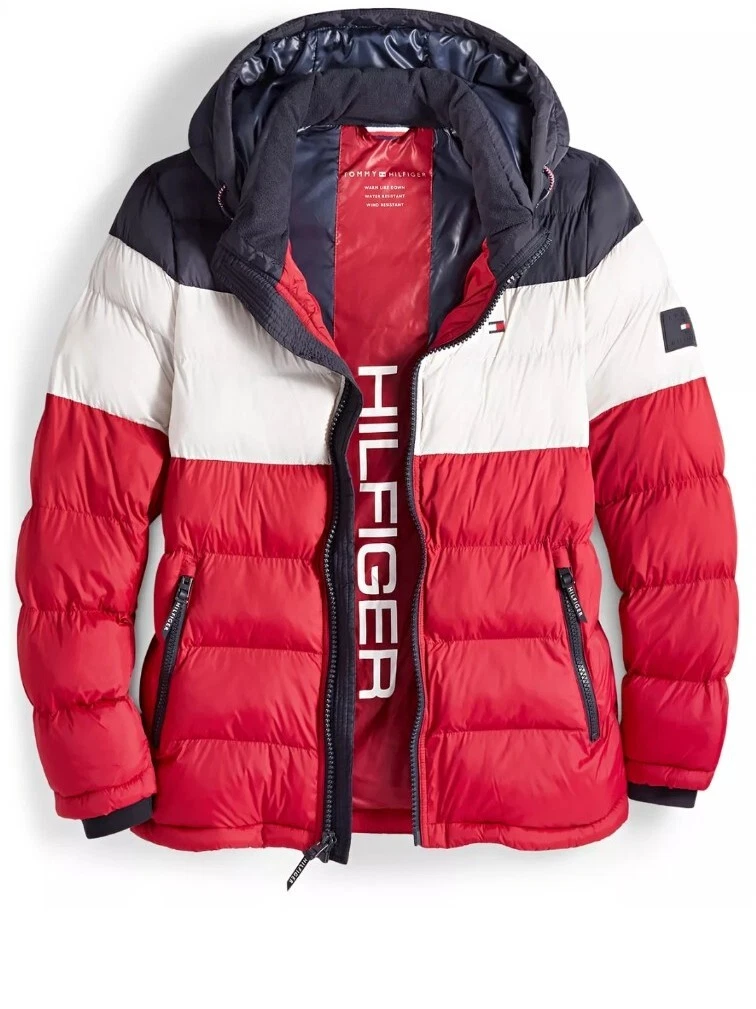 Tommy Hilfiger Men's Quilted Puffer Hooded Puffer Jacket Red White Blue
Opens in a new window or tab