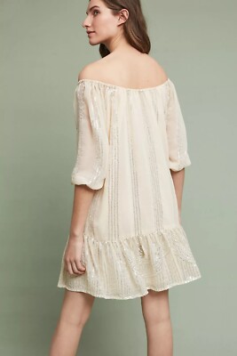 beaded sands swing dress Anthropologie X Carolina K Size S $228 a mini bag Movie/TV Costume KissProm Black Off-the-Shoulder Keyhole Color:TANNY PORT