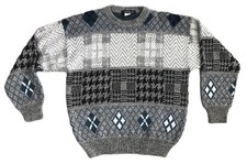 Vintage Architect Mens Sweater Gray Wool Blend Geometric Large Grandpa Italy