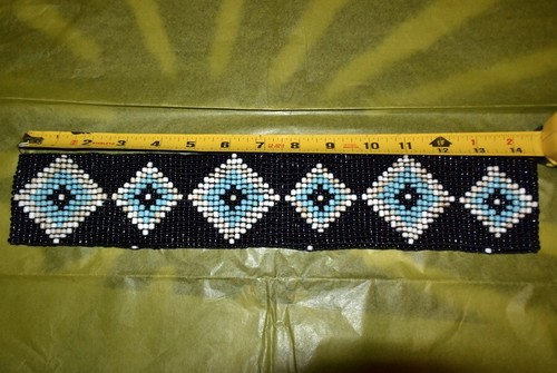 Handgewebter Navajo Muster schwarz/türkis/elfenbein Glasperlen elastischer Stretch Gürtel - Bild 3 von 11