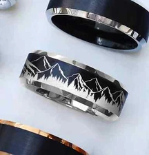 Engraved Rushmore Rainier Appalachian Mountain Summit Wedding Band Ring - 8mm