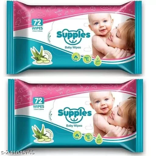 Soft Moisturizing Aloe Vera Vitamin E Baby Wet Wipes Pack Pack of 2, 72 Whipes