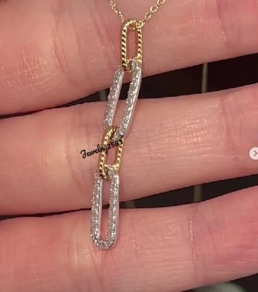 Colgante con clip de papel de diamante natural de 0,75 quilates para mujer en oro amarillo real de 10 k Foto 4 de 4