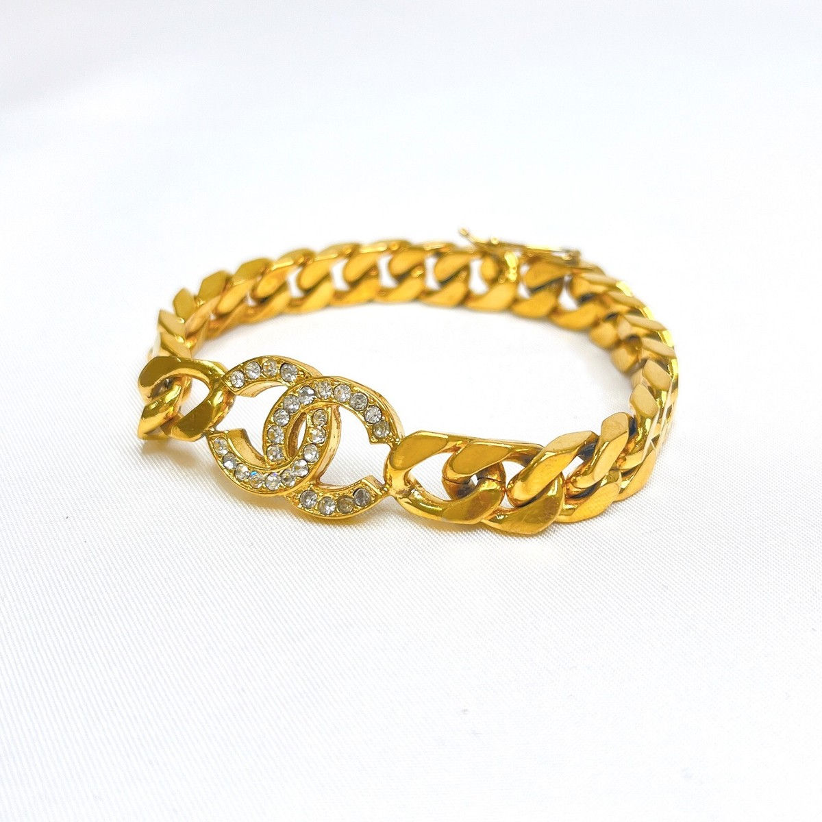 CHANEL Vintage Curb Chain Bracelet Bangle CC COCO Logo