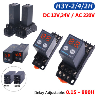 AC 220V DC 12V/24V LED Digital Display Time Delay Relays Module 0-999 Hours H3Y