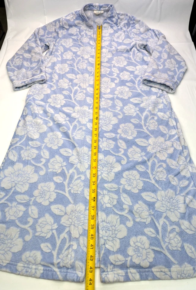 Bata Charter Club Intimates suave polar floral azul y blanco, mujer L, cremallera completa Foto 2 de 4