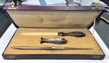 Antique 1920's - Dip Pen - Letter Opener - Wax Seal - Boxed Desk Set - Alpacca