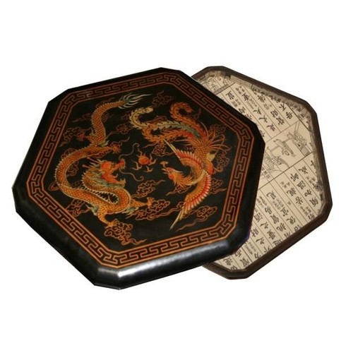 Chinese Checkers - Black Painted Dragon and Phoenix with Marbles Pieces New - Picture 2 of 5