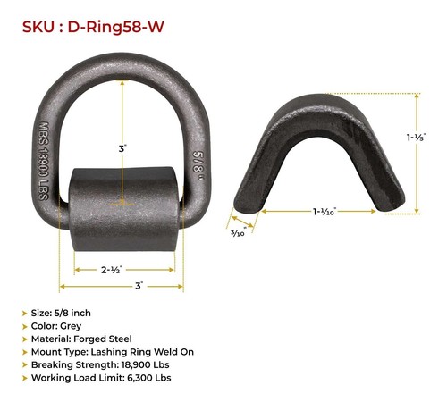 4 Pack Heavy Duty 5/8" Weld-On D Ring Flatbed Truck Trailer Cargo Tie Down Ring - Picture 4 of 6