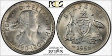 AUSTRALIA 1958 SIXPENCE  PCGS GRADED MS65 COIN .