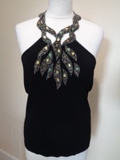 LEO GUY BLACK HALTERNECK JUMPER WITH BEADED NECK DETAIL - SIZE L/XL