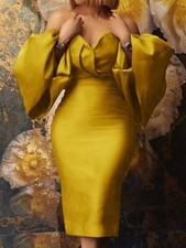 Womens Puff Half Sleeve Dress Evening Party Cocktail Robe Size L