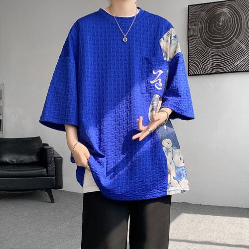 Summer Loose Mens Half Sleeve Round Neck T Shirt Oversized Splicing Tops Fashion - 第 3/21 張圖片