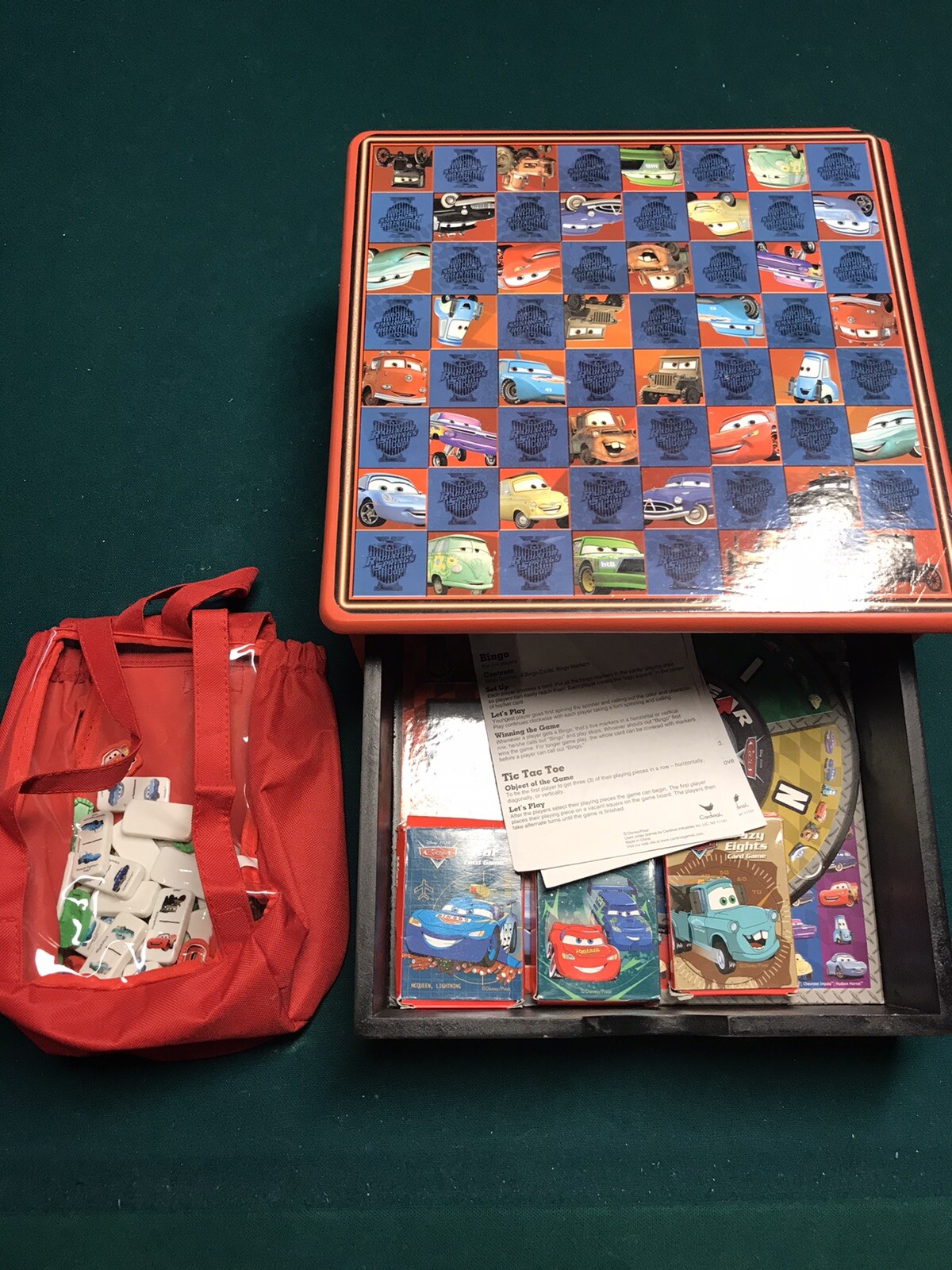 Disney CARS Board Game Cards BINGO Checkers War Go Fish Dominos Wooden