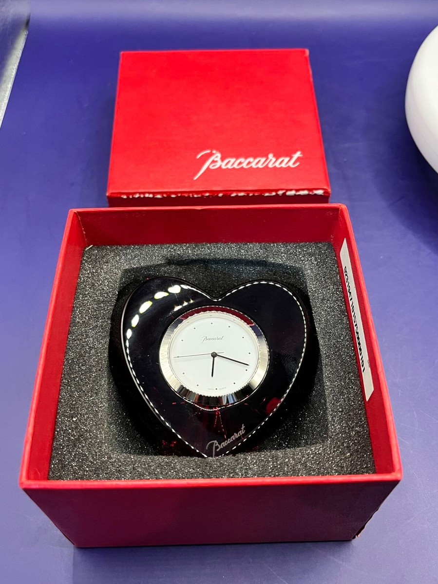 Baccarat Crystal Red Ruby Heart-Shaped Desk Clock 5.5cm/2.2in Tall