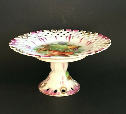 Pedestal Plate/Fruit Reticulated sides Purple & Gold trim J.B. Betson's China - Bild 2 von 10