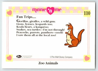 MINNIE MOUSE ZOO ANIMALS Disney Minnie 'n Me Impel Trading Card