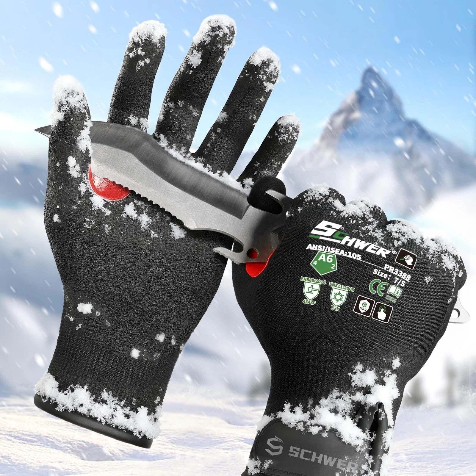 FreezeGuard Winter Work Gloves for Men and Women, ANSI Small, Black A6