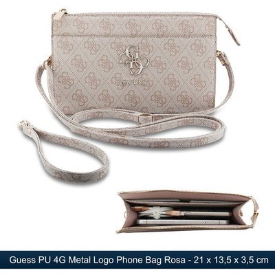Guess PU Phone Bag Handy Tasche Handtasche mit Reißverschluss 4G Metal Logo Rosa