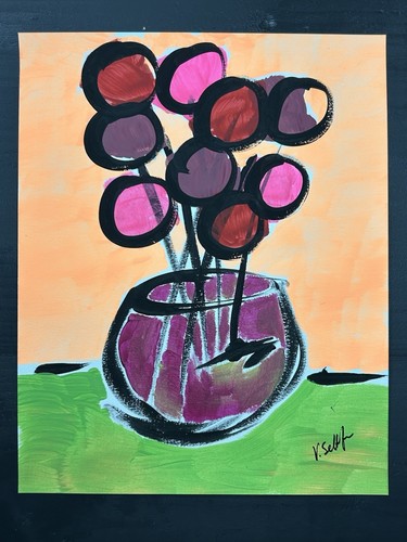 Floral Art Original Abstract Flower 8x10 Painting Modern Pop Art Minimalist - Picture 3 of 8