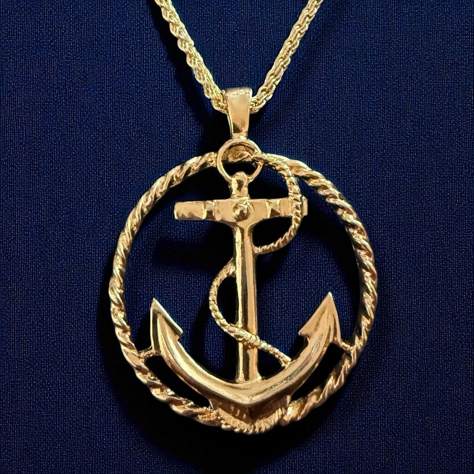 Collar Ancla Colgante Cuerda Cadena Náutico Costero Chic Premier EE. UU. Firmado Foto 3 de 4