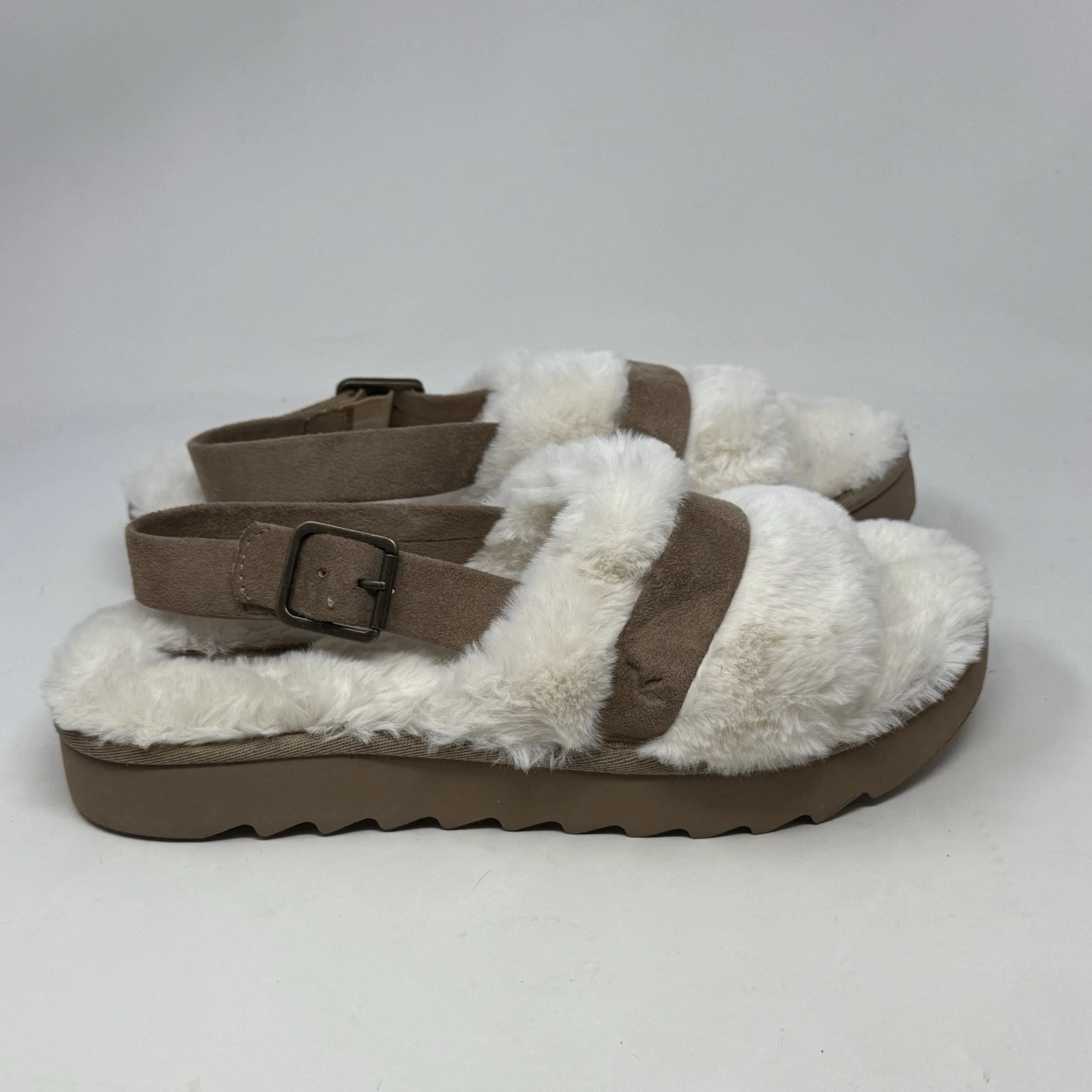 UGG Koolaburra sandali fuzz’d out donna 10 marrone pelliccia sintetica ciabatte 1134590