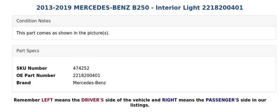 Mercedes-Benz B250 2013-2019 - Luz interior 2218200401 Foto 4 de 4