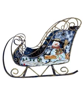 Metal Art Santa’s Sleigh Blue Christmas Decor Centerpiece Display            