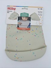 Nuby Silicone Bib Solid White Multi Color Sprinkles Scoop Pocket BPA Free 6 mos