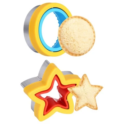 2 Stück Sandwichschneider für Keksausstecher Stern/Rund, Rot/Gelb/Blau - Bild 1 von 4