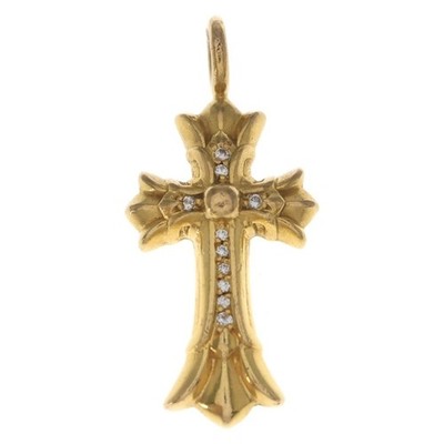 CHROME HEARTS 22K DBL CH CRS P DIA Double Cross Charm PAVE Diamond Pendant Used