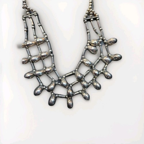 Vintage Silver Tone 3-Strand Teardrop Bead Necklace – Southwest Boho Statement - Picture 2 of 8