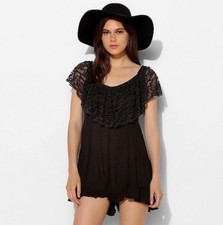 Kimchi Blue Urban Outfitters Sail Away Romper Dress Embroidered Black S 267808