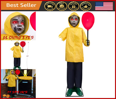 4 Ft Animatronic Halloween Prop, Sound Sensor, Glowing Balloon, Outdoor Decor