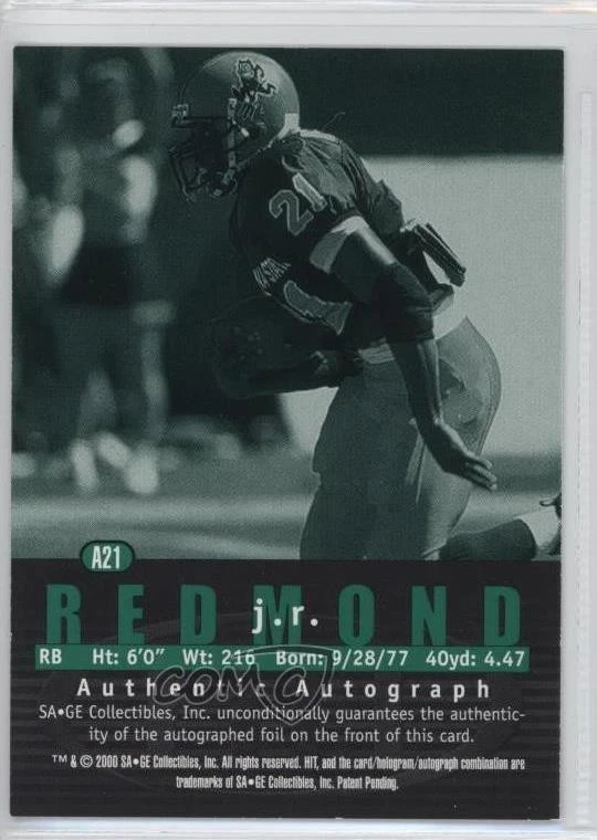 2000 SAGE Hit Auto Emerald JR Redmond #A21 Rookie Auto RC - Image 2 of 2