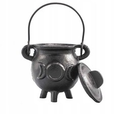 Cast Iron Triple Moon Cauldron 6.5x13cm Ritual Incense Holder