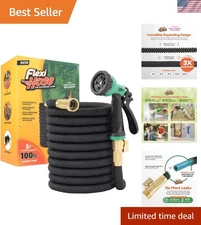 100FT Lightweight Expandable Garden Hose with 8-Function Nozzle & Brass Fittings