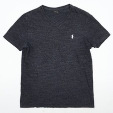 Polo Ralph Lauren T-Shirt Men's Charcoal Grey V-Neck Small Cotton Pony Logo