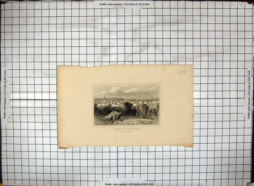 Antique Old Print Engraving View Town Leicester Leicestershire Architecture