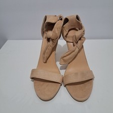 New Womens Nude Camel Ankle Tie Faux Suede Sa...