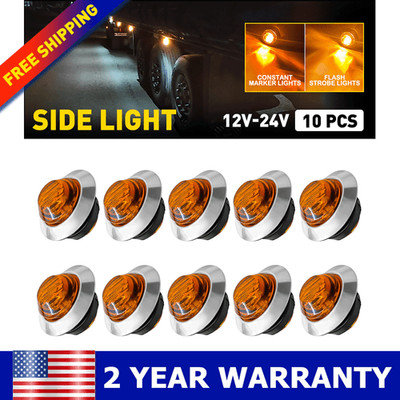 10x 3/4'' LED Strobe+Steady Marker Light Amber 12V 24V Dual Function w/Bezels 12V