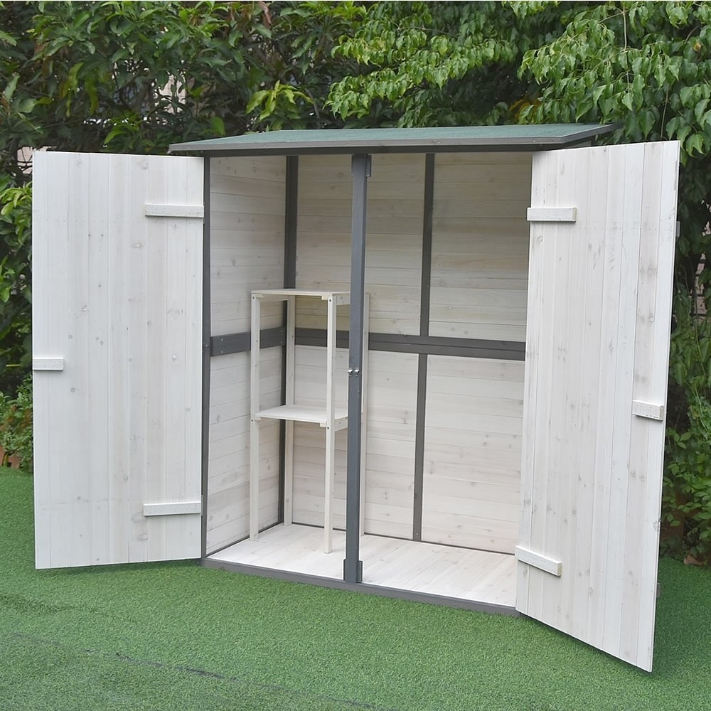 Geräteschrank XXL Werkzeugschuppen Weiß/Grau Gerätehaus Holz Gartenschrank 