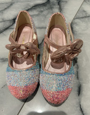 Girls Multicolor Glitter Bow Mary Jane Dress Shoes Size 1