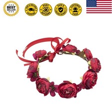 Boho Flower Crown Rose Flower Headband Floral Headpiece Halo Red
