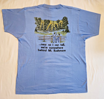 Vintage 80s Novelty T-shirt Single Stitch Teal Blue Screen Stars Mount Rushmore