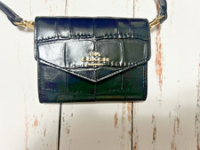 COACH Mini Envelope Wallet w. Crossbody Strap in Black Croc Embossed #CU175